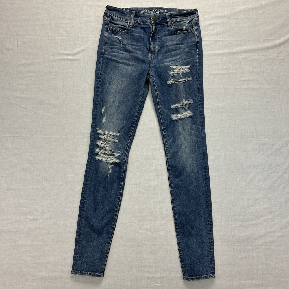 American Eagle Hi-Rise Jegging Jeans Women's 10 X-Long Distressed Denim Casual